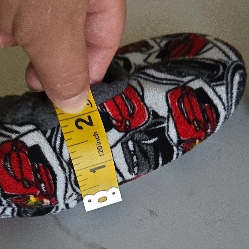 Kids Plush Slip-On Slippers with Red Car Print